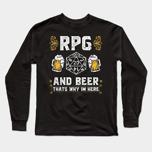 D20 Dice RPG and Beer Tabletop Role Playing Game Master Long Sleeve T-Shirt by Humbas Fun Shirts